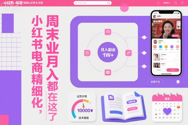 小红书电商精细化运营全流程，周末副业月入1W+，全套方法都在这了创客联盟总站-闲云创业网-老谢轻创网-中创网-福缘网-冒泡网-资源之家-魔方项目库创客联盟总站