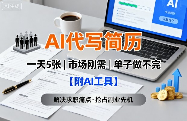 AI代写简历，一天5张，今年找工作难，市场刚需，单子做不完【附AI工具】创客联盟总站-闲云创业网-老谢轻创网-中创网-福缘网-冒泡网-资源之家-魔方项目库创客联盟总站