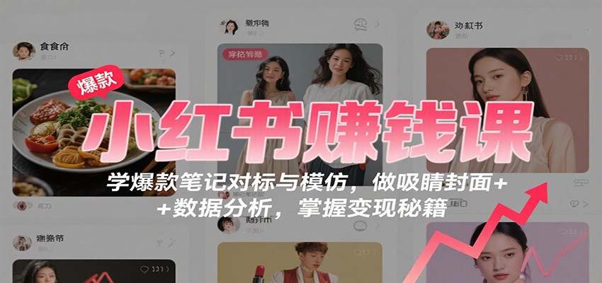 小红书赚钱课：学爆款笔记对标与模仿，做吸睛封面 + 数据分析，掌握变现秘籍创客联盟总站-闲云创业网-老谢轻创网-中创网-福缘网-冒泡网-资源之家-魔方项目库创客联盟总站