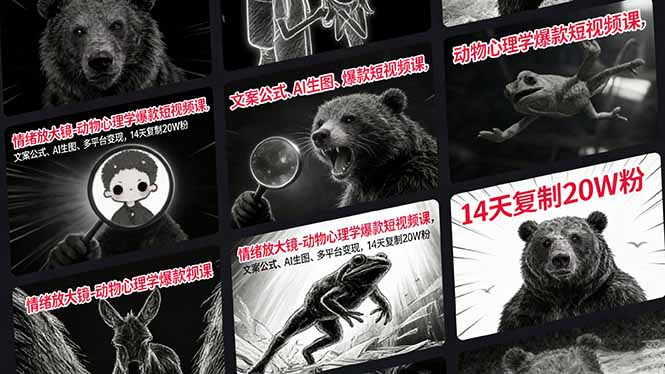 情绪放大镜-动物心理学爆款短视频课，文案公式、AI生图、多平台变现，14天复制20W粉创客联盟总站-闲云创业网-老谢轻创网-中创网-福缘网-冒泡网-资源之家-魔方项目库创客联盟总站