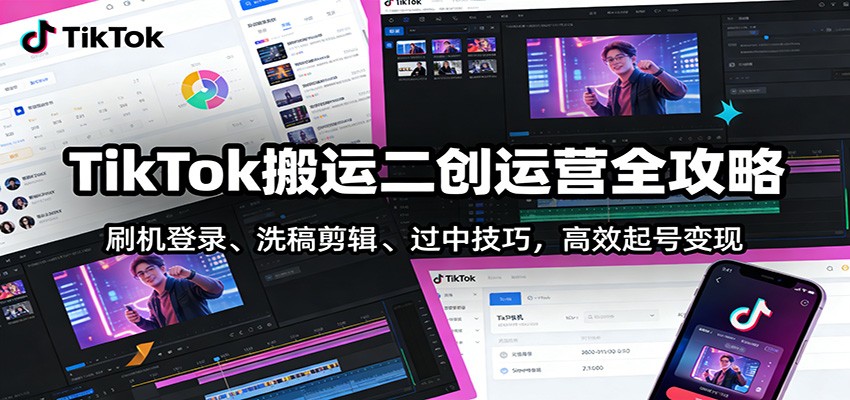 TikTok搬运二创运营全攻略：刷机登录、洗稿剪辑 、过中技巧，高效起号变现创客联盟总站-闲云创业网-老谢轻创网-中创网-福缘网-冒泡网-资源之家-魔方项目库创客联盟总站