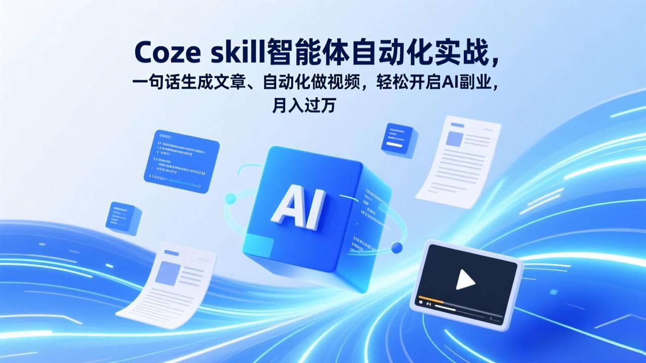 Coze skill智能体自动化实战，一句话生成文章、自动化做视频，轻松开启AI副业，月入过万创客联盟总站-闲云创业网-老谢轻创网-中创网-福缘网-冒泡网-资源之家-魔方项目库创客联盟总站