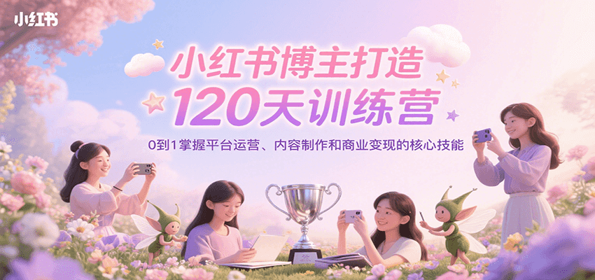 小红书博主打造120天训练营，0到1掌握平台运营、内容制作和商业变现创客联盟总站-闲云创业网-老谢轻创网-中创网-福缘网-冒泡网-资源之家-魔方项目库创客联盟总站