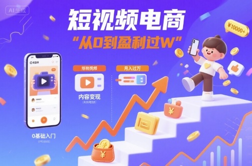 短视频电商：短视频变现从0到盈利过W创客联盟总站-闲云创业网-老谢轻创网-中创网-福缘网-冒泡网-资源之家-魔方项目库创客联盟总站