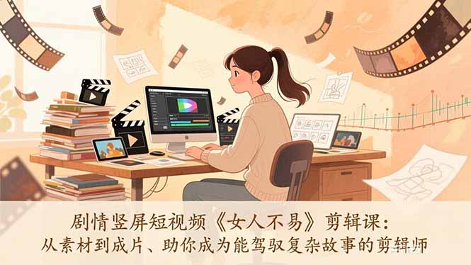 剧情竖屏短视频《女人不易》剪辑课：从素材到成片、助你成为能驾驭复杂故事的剪辑师创客联盟总站-闲云创业网-老谢轻创网-中创网-福缘网-冒泡网-资源之家-魔方项目库创客联盟总站