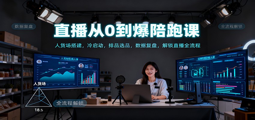 直播从0到爆陪跑课:人货场搭建,冷启动,排品选品,数据复盘,解锁直播全流程创客联盟总站-闲云创业网-老谢轻创网-中创网-福缘网-冒泡网-资源之家-魔方项目库创客联盟总站