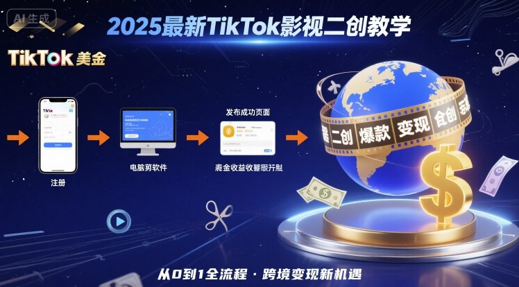 2025年最新TikTok影视二创教学，从注册到发布撸美金全流程，跨境变现新机遇创客联盟总站-闲云创业网-老谢轻创网-中创网-福缘网-冒泡网-资源之家-魔方项目库创客联盟总站