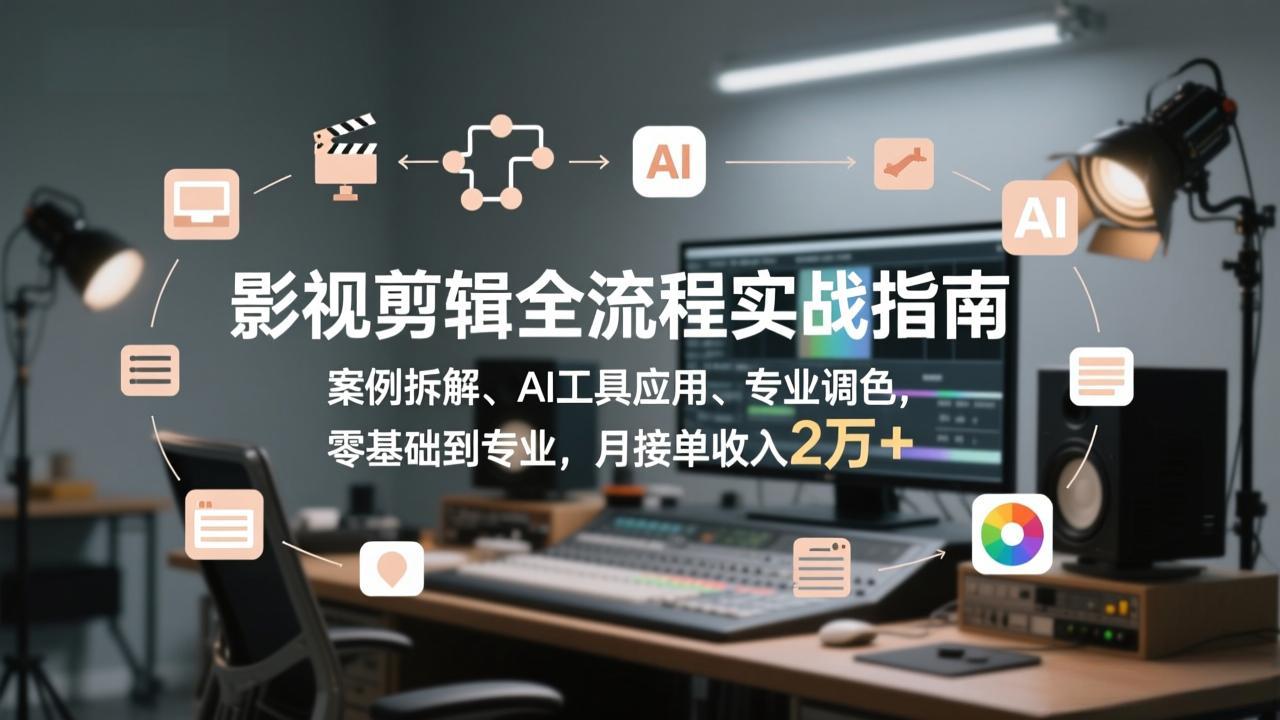 影视剪辑全流程实战指南，案例拆解、AI工具应用、专业调色，零基础到专业，月接单收入2万+创客联盟总站-闲云创业网-老谢轻创网-中创网-福缘网-冒泡网-资源之家-魔方项目库创客联盟总站