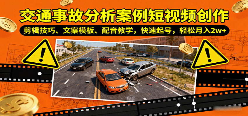交通事故分析案例短视频创作，剪辑技巧、文案模板、配音教学，快速起号，轻松月入2w+创客联盟总站-闲云创业网-老谢轻创网-中创网-福缘网-冒泡网-资源之家-魔方项目库创客联盟总站