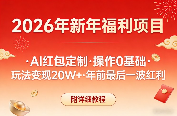 新年福利项目，AI红包定制，操作0基础，玩法变现20W+年前最后一波红利，附详细教程创客联盟总站-闲云创业网-老谢轻创网-中创网-福缘网-冒泡网-资源之家-魔方项目库创客联盟总站