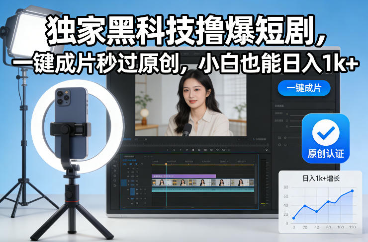 独家黑科技撸爆短剧,一键成片秒过原创,小白也能日入1k+【揭秘】创客联盟总站-闲云创业网-老谢轻创网-中创网-福缘网-冒泡网-资源之家-魔方项目库创客联盟总站