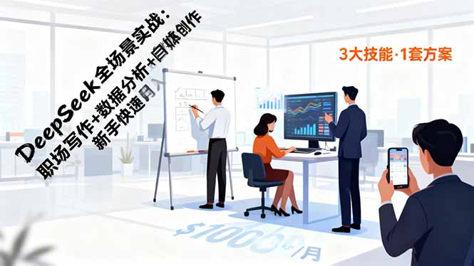 DeepSeek全场景实战：职场写作+数据分析+自媒体创作，新手快速月入过万创客联盟总站-闲云创业网-老谢轻创网-中创网-福缘网-冒泡网-资源之家-魔方项目库创客联盟总站
