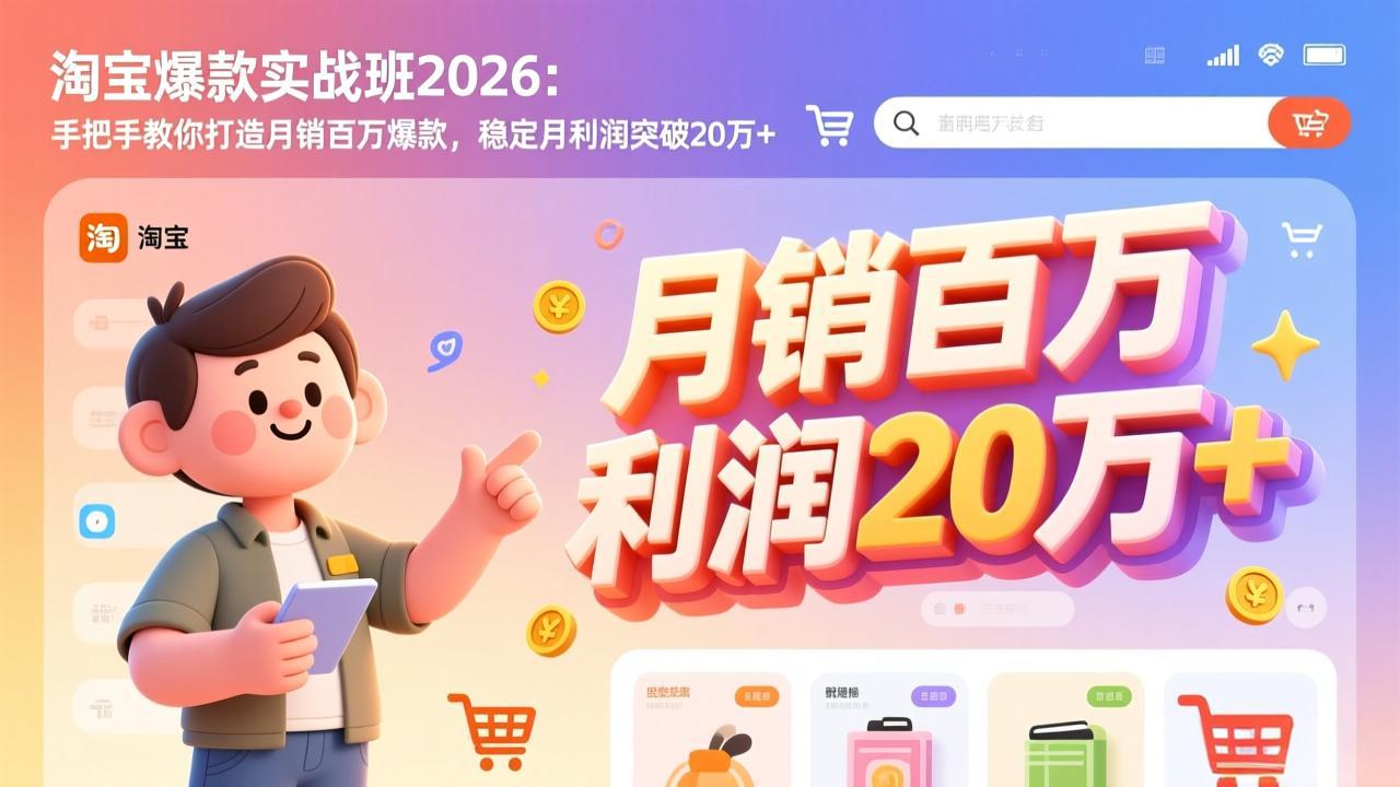 淘宝爆款实战班-2026年3月更新：手把手教你打造月销百万爆款，稳定月利润突破20万+创客联盟总站-闲云创业网-老谢轻创网-中创网-福缘网-冒泡网-资源之家-魔方项目库创客联盟总站