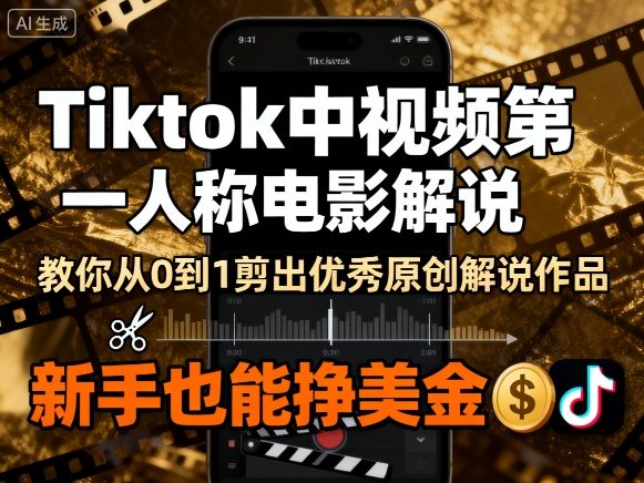 Tiktok中视频第一人称电影解说，教你从0到1剪出一个优秀的原创解说作品，新手也能挣美金创客联盟总站-闲云创业网-老谢轻创网-中创网-福缘网-冒泡网-资源之家-魔方项目库创客联盟总站