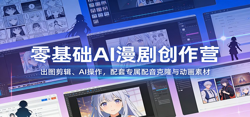 零基础AI漫剧创作营：出图剪辑、AI操作，配套专属配音克隆与动画素材创客联盟总站-闲云创业网-老谢轻创网-中创网-福缘网-冒泡网-资源之家-魔方项目库创客联盟总站