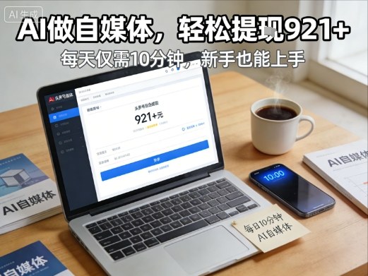 每天花费10分钟，头条号收益921+，用AI做自媒并不难【附视频教程】创客联盟总站-闲云创业网-老谢轻创网-中创网-福缘网-冒泡网-资源之家-魔方项目库创客联盟总站