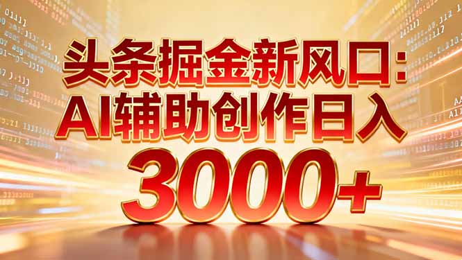 头条掘金新风口：AI辅助创作日入3000+，矩阵玩法当天启动隔天见效创客联盟总站-闲云创业网-老谢轻创网-中创网-福缘网-冒泡网-资源之家-魔方项目库创客联盟总站