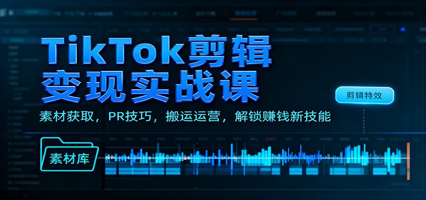 TikTok剪辑变现实战课：素材获取，PR技巧，搬运运营，解锁赚钱新技能创客联盟总站-闲云创业网-老谢轻创网-中创网-福缘网-冒泡网-资源之家-魔方项目库创客联盟总站