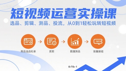 短视频运营实操课，选品、剪辑、测品、投流，从0到1轻松玩转短视频创客联盟总站-闲云创业网-老谢轻创网-中创网-福缘网-冒泡网-资源之家-魔方项目库创客联盟总站