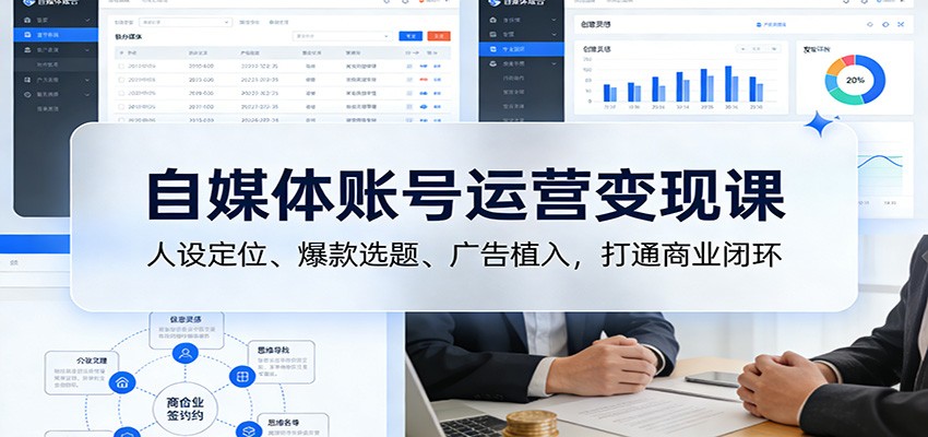 自媒体账号运营变现课：人设定位、爆款选题、广告植入，打通商业闭环创客联盟总站-闲云创业网-老谢轻创网-中创网-福缘网-冒泡网-资源之家-魔方项目库创客联盟总站