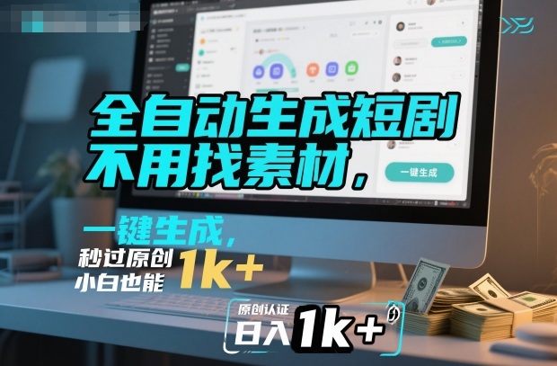 全自动生成短剧，不用找素材，不用剪辑，一键生成，秒过原创，小白也能轻松日入1k+【揭秘】创客联盟总站-闲云创业网-老谢轻创网-中创网-福缘网-冒泡网-资源之家-魔方项目库创客联盟总站