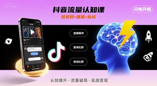 抖音流量认知课，短视频+直播+私域，认知提升，闪电开悟创客联盟总站-闲云创业网-老谢轻创网-中创网-福缘网-冒泡网-资源之家-魔方项目库创客联盟总站