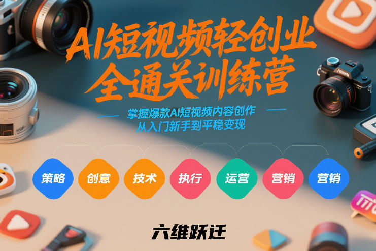 AI短视频轻创业全通关训练营，掌握爆款AI短视频内容创作，从入门新手到平稳变现的六维跃迁创客联盟总站-闲云创业网-老谢轻创网-中创网-福缘网-冒泡网-资源之家-魔方项目库创客联盟总站