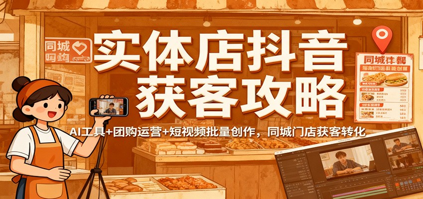 实体店抖音获客攻略：AI工具+团购运营+短视频批量创作，同城门店获客转化创客联盟总站-闲云创业网-老谢轻创网-中创网-福缘网-冒泡网-资源之家-魔方项目库创客联盟总站