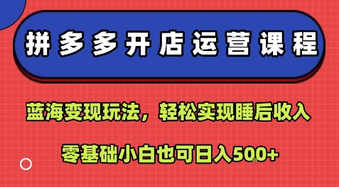 拼多多开店运营课程：蓝海变现玩法，轻松实现睡后收入，零基础小白也可日入5张创客联盟总站-闲云创业网-老谢轻创网-中创网-福缘网-冒泡网-资源之家-魔方项目库创客联盟总站
