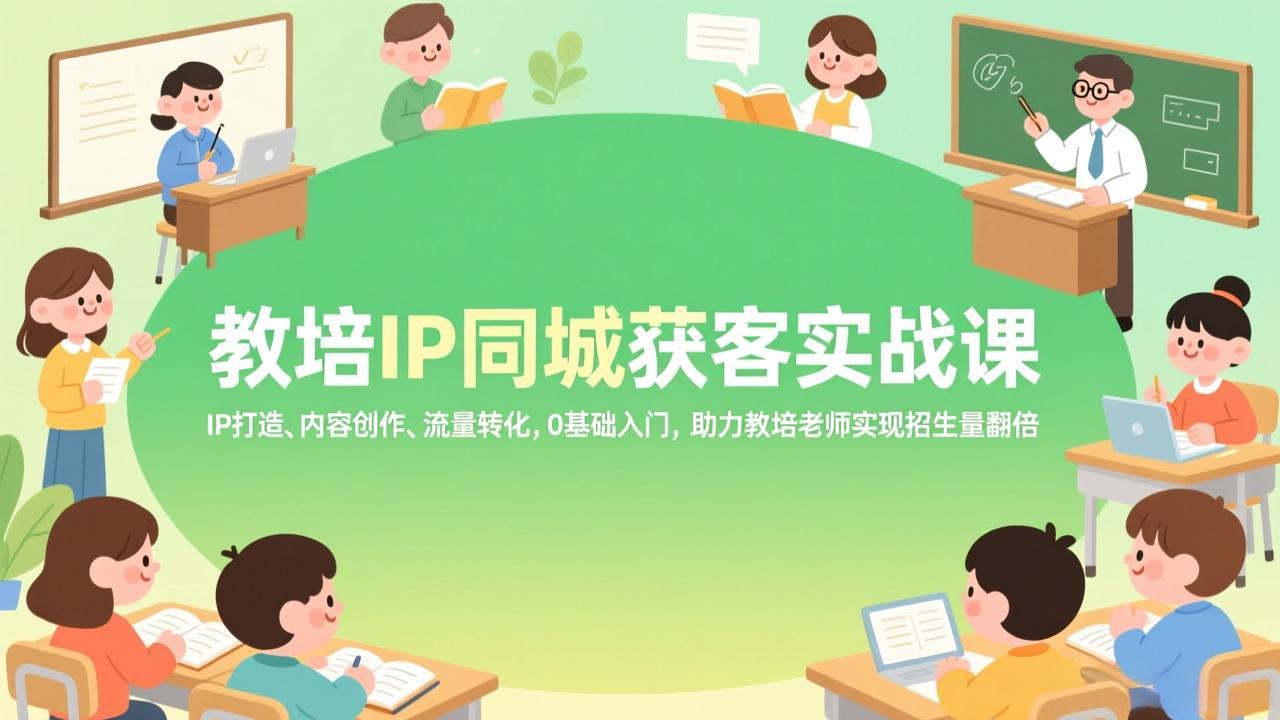 教培IP同城获客实战课，IP打造、内容创作、流量转化，0基础入门，助力教培老师实现招生量翻倍创客联盟总站-闲云创业网-老谢轻创网-中创网-福缘网-冒泡网-资源之家-魔方项目库创客联盟总站
