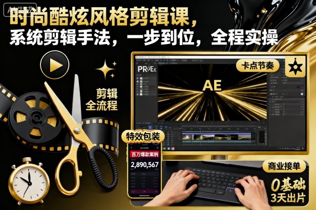 时尚酷炫风格剪辑课，系统剪辑手法，一步到位，全程实操创客联盟总站-闲云创业网-老谢轻创网-中创网-福缘网-冒泡网-资源之家-魔方项目库创客联盟总站