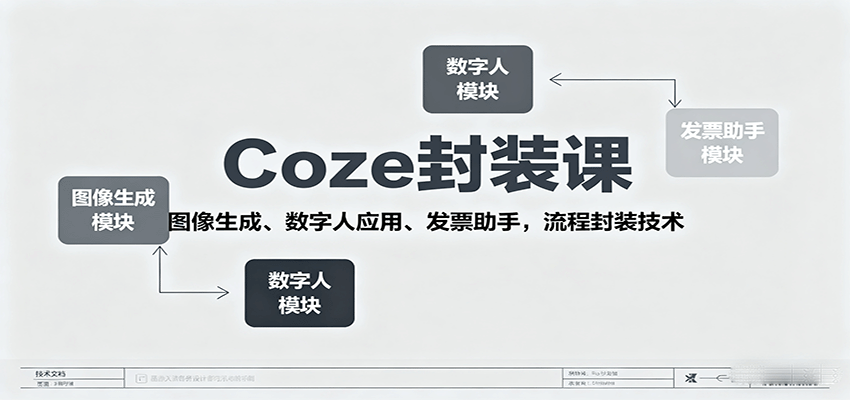 Coze封装课,图像生成、数字人应用、发票助手,流程封装技术创客联盟总站-闲云创业网-老谢轻创网-中创网-福缘网-冒泡网-资源之家-魔方项目库创客联盟总站
