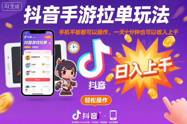 抖音手游拉单玩法，手机平板都可以操作，一天十分钟也可以收入上K【揭秘】创客联盟总站-闲云创业网-老谢轻创网-中创网-福缘网-冒泡网-资源之家-魔方项目库创客联盟总站