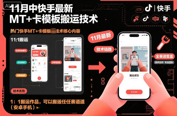 11月中快手最新MT+卡模板搬运技术，1：1搬运作品，可以搬运任何赛道(安卓手机)创客联盟总站-闲云创业网-老谢轻创网-中创网-福缘网-冒泡网-资源之家-魔方项目库创客联盟总站