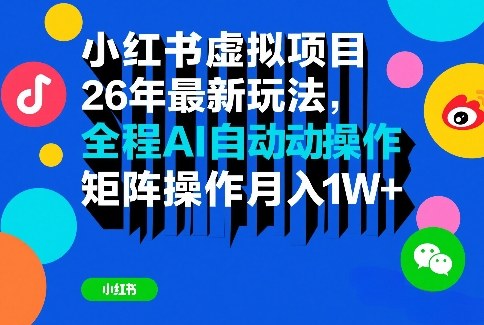 小红书虚拟项目26年最新玩法，全程AI自动操作，矩阵操作月入1W＋【揭秘】创客联盟总站-闲云创业网-老谢轻创网-中创网-福缘网-冒泡网-资源之家-魔方项目库创客联盟总站