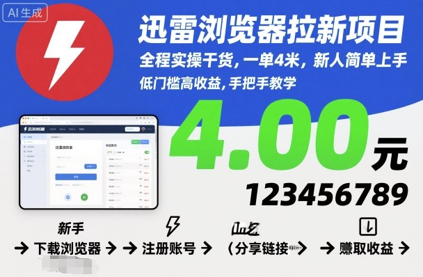 迅雷浏览器拉新项目,全程实操干货,一单4米,新人简单上手创客联盟总站-闲云创业网-老谢轻创网-中创网-福缘网-冒泡网-资源之家-魔方项目库创客联盟总站