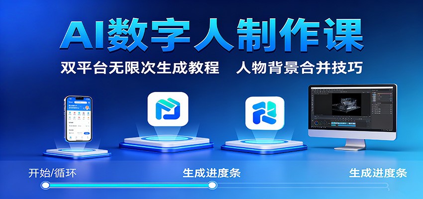 AI数字人制作课：双平台无限次生成教程，人物背景合并技巧创客联盟总站-闲云创业网-老谢轻创网-中创网-福缘网-冒泡网-资源之家-魔方项目库创客联盟总站