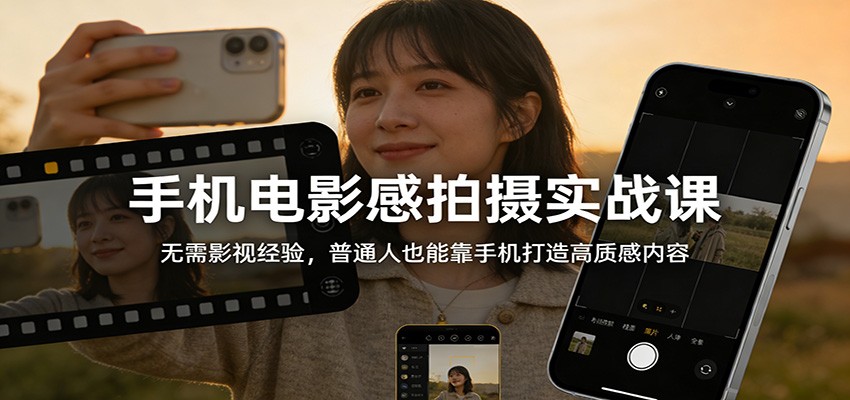 手机电影感拍摄实战课：无需影视经验，普通人也能靠手机打造高质感内容创客联盟总站-闲云创业网-老谢轻创网-中创网-福缘网-冒泡网-资源之家-魔方项目库创客联盟总站