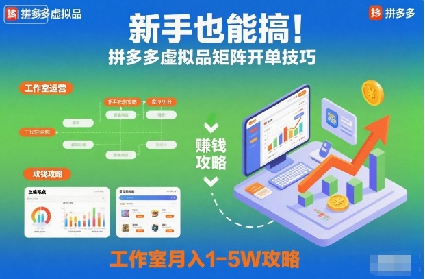 新手也能搞！拼多多虚拟品矩阵开单技巧，工作室月入1-5W攻略【揭秘】创客联盟总站-闲云创业网-老谢轻创网-中创网-福缘网-冒泡网-资源之家-魔方项目库创客联盟总站