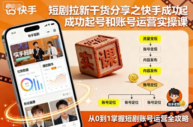 短剧拉新干货分享之快手成功起号和账号运营实操课创客联盟总站-闲云创业网-老谢轻创网-中创网-福缘网-冒泡网-资源之家-魔方项目库创客联盟总站