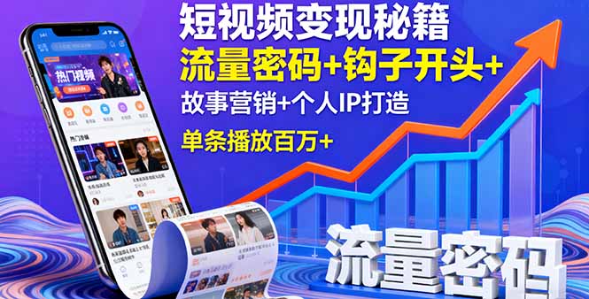 短视频变现秘籍，流量密码+钩子开头+故事营销+个人IP打造，单条播放百万+创客联盟总站-闲云创业网-老谢轻创网-中创网-福缘网-冒泡网-资源之家-魔方项目库创客联盟总站