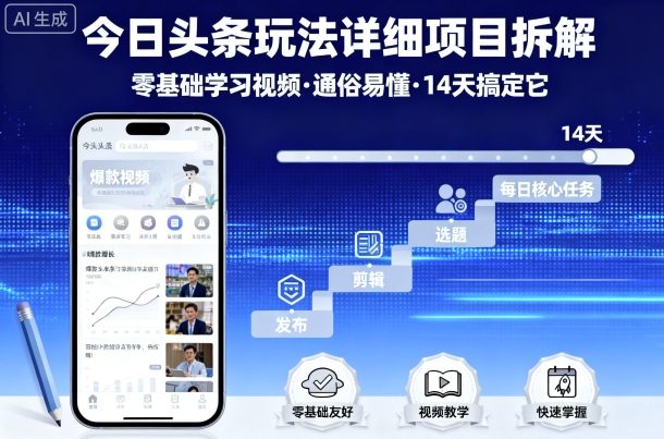 今日头条玩法详细项目拆解，零基础学习视频 通俗易懂 14天搞定它创客联盟总站-闲云创业网-老谢轻创网-中创网-福缘网-冒泡网-资源之家-魔方项目库创客联盟总站