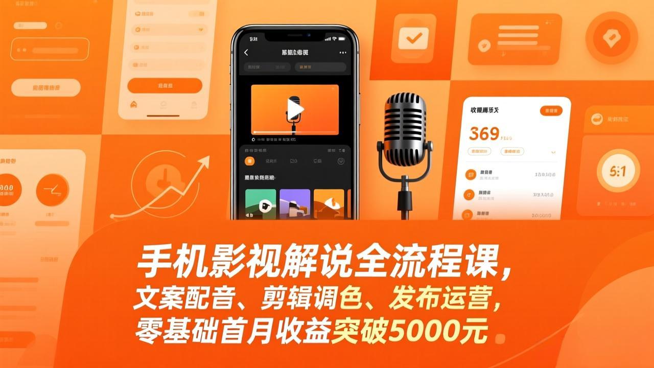 手机影视解说全流程课，文案配音、剪辑调色、发布运营，零基础首月收益突破5000元创客联盟总站-闲云创业网-老谢轻创网-中创网-福缘网-冒泡网-资源之家-魔方项目库创客联盟总站