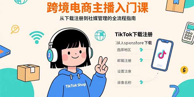 跨境电商主播入门课,TikTok下载注册,支付工具配置,社媒账号管理全流程创客联盟总站-闲云创业网-老谢轻创网-中创网-福缘网-冒泡网-资源之家-魔方项目库创客联盟总站