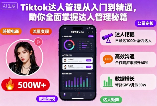 Tiktok达人管理从入门到精通，助你全面掌握达人管理秘籍创客联盟总站-闲云创业网-老谢轻创网-中创网-福缘网-冒泡网-资源之家-魔方项目库创客联盟总站