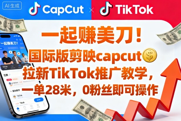 一起賺美刀!国际版剪映capcut拉新TikTok推广教学,一单28米,0粉丝即可操作(附推广入口和教学)创客联盟总站-闲云创业网-老谢轻创网-中创网-福缘网-冒泡网-资源之家-魔方项目库创客联盟总站